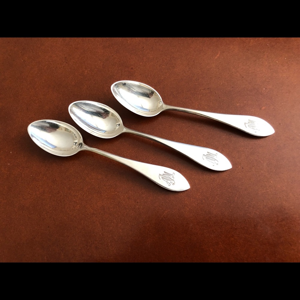 3 vintage silver spoon initialed AJM
